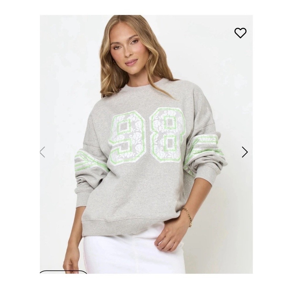 New LSPACE x Anthropologie S Oversized Lace 98 Legend Sweatshirt Gray LG Large